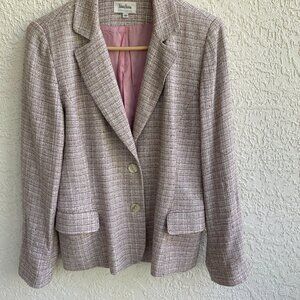 Neiman Marcus Tweed Blazer Silk Pink & Gray Vintage Two Button Sz 10